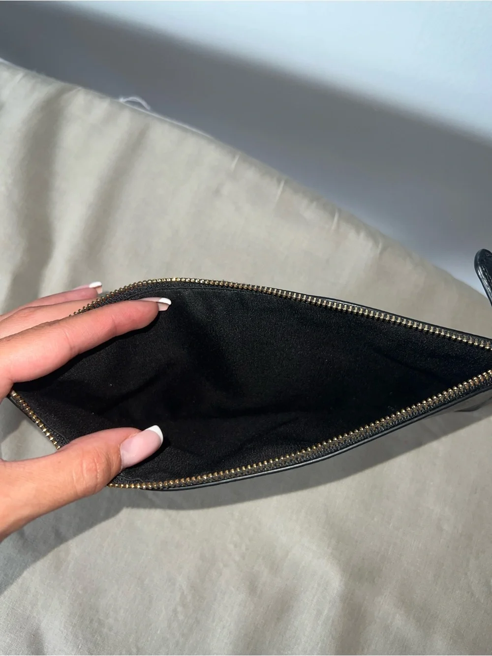Coach Black Leather Zip Pouch with Gold Logo